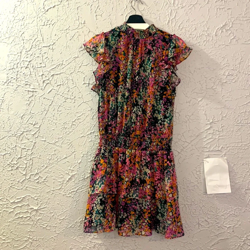 1. State Floral Mini Dress Black Medium Tiered Lined Wedding Guest Bridal Shower